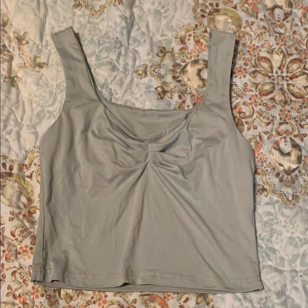 SHEIN lt olive green Sleeveless Ruched Crop Tank